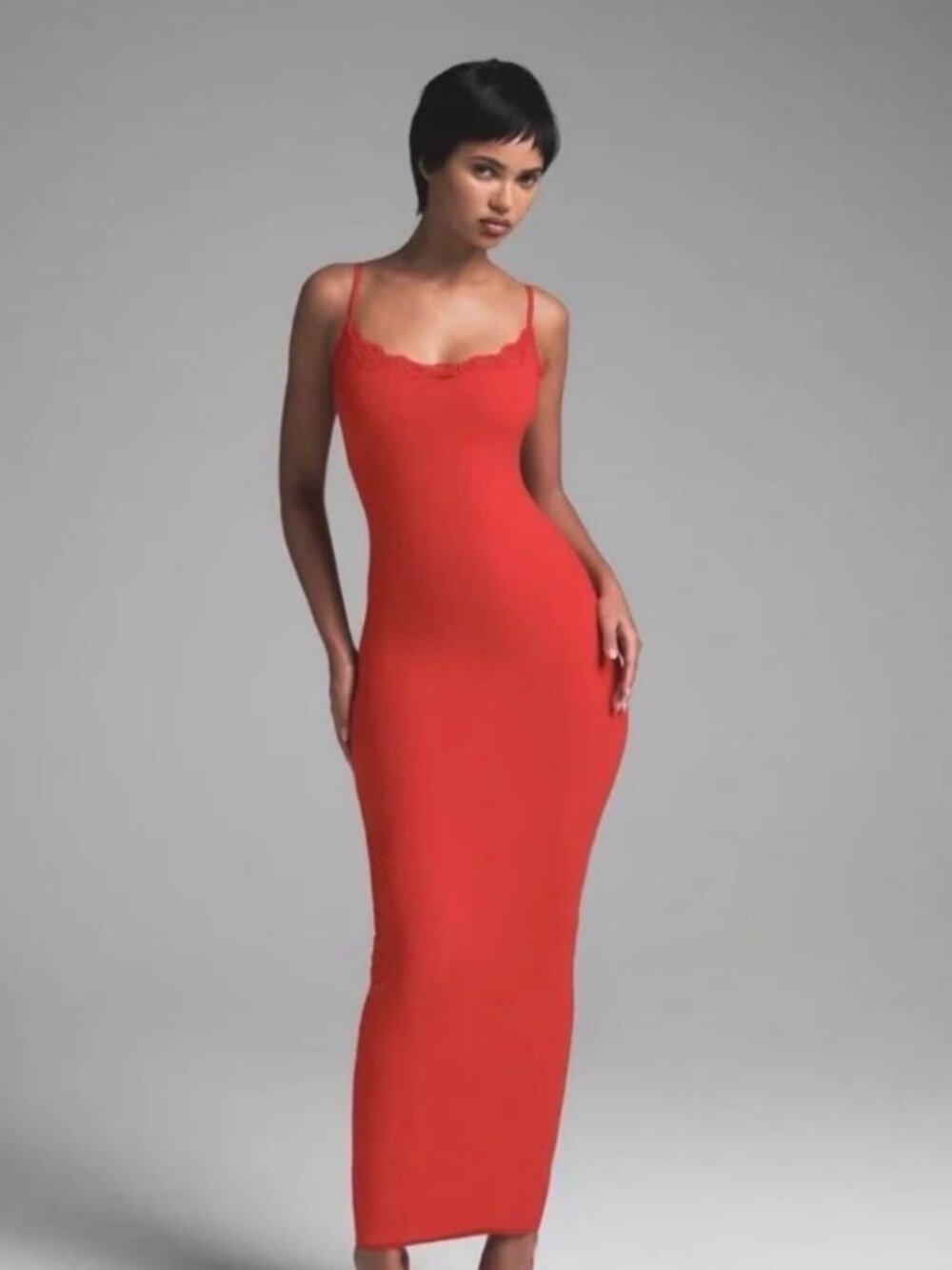 Skims Fits Everybody Lace Long Slip Dress, Cayenne, sz L
